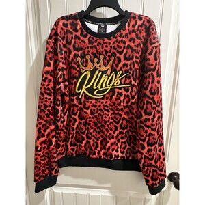 Switch Remarkable Mens Red Leopard Print King Crown Long Sleeve Shirt XL